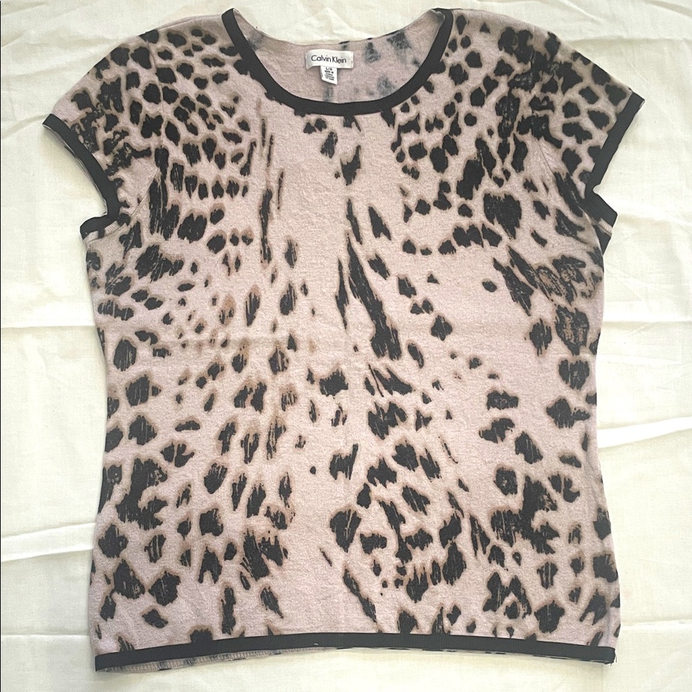 Calvin Klein Animal Leopard Print Cotton Wool Blend Crew Neck Tee Shirt Large